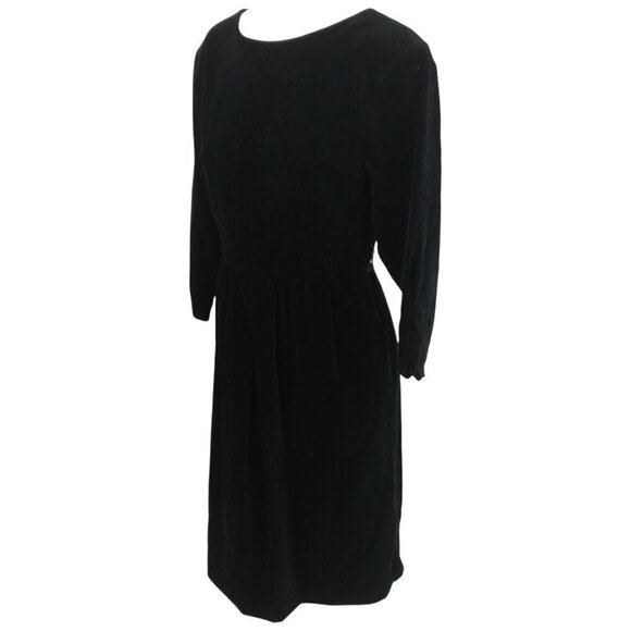 Vintage Petite Lanz Black Velvet Button Back Midi Modest Dress Size 10 Orchestra - Picture 8 of 14